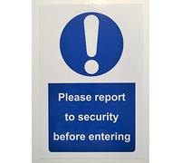 Please Report to Security Before Entering Safety Sign - Self Adhesive Sticker 300mm x 200mm