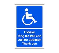 Please ring bell and wait for attention thank you - parking sign - disable signage - 3mm Aluminum Dibond for indoor/outdoor usage (200mm x 150mm) 5m Viewing Distance.