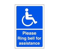 Please ring bell for assistance - parking sign - disable signage - 1.2mm Rigid plastic for indoor/outdoor usage (200mm x 150mm) Viewing Distance within 5m.