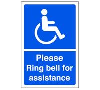 Please ring bell for assistance - parking sign - disable signage- 3mm Aluminium Dibond for indoor/outdoor usage (300mm x 200mm) 7m Viewing Distance.