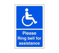 Please ring bell for assistance - parking sign - disable signage- 3mm Aluminum Dibond for indoor/outdoor usage (300mm x 200mm) 7m Viewing Distance.