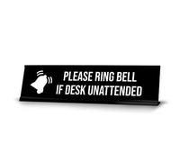 Please Ring Bell If Desk Unattended, BW Black Frame, Desk Sign (2x8")