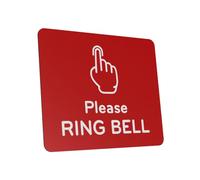 Please Ring Bell Sign Adhesive Sticker Notice - Engraved with Universal Icon Symbol and Text (Size 11.5cm x 9cm) (Red))