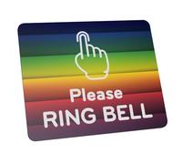 Please Ring Bell Sign Adhesive Sticker Notice, SILVER/GOLD/BLACK engraved with Universal Icon Symbol and Text (Size 12cm x 10cm). Waterproof and Durable. (Rainbow)