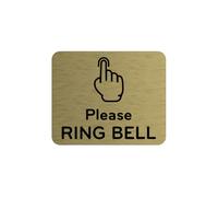 Please Ring Bell Sign Adhesive Sticker or Door Notice, Engraved with Universal Icon Symbol and Text (Size 12cm x 10cm) (Gold) UK based.