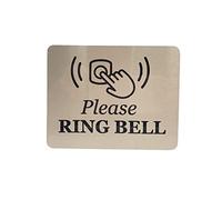 Please Ring Bell Sign with Adhesive Backing, Printed Metal Aluminium Sign with UV Lamination (Size 15 cm x 9cm) Door Entrance Reception Notice. Silver/Gold (Light Gold)