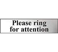 Please Ring For Attention Sign - Self-Adhesive PVC - Chrome Effect - 200mm x 50mm
