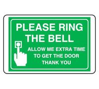 Please Ring The Bell E Allow Me Extra Time To Get The Door Thank You - safety sign - 3mm Aluminum Dibond for indoor/outdoor usage (200mm x 150mm) 5m Viewing Distance.