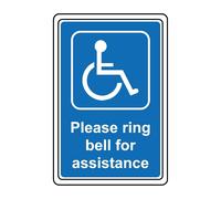 Please Ring The Bell for Assistance Disabled Safety Sign - 1mm Plastic Sign (100mm x 150mm)
