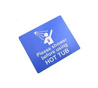 Please Shower Before Using Hot Tub Sign Waterproof Adhesive Sticker Notice, SILVER/GOLD/BLUE engraved with Universal Icon Symbol and Text (Size 12cm x 10cm) (Blue)