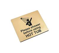 Please Shower Before Using Hot Tub Sign Waterproof Adhesive Sticker Notice, SILVER/GOLD/BLUE engraved with Universal Icon Symbol and Text (Size 12cm x 10cm) (Gold)