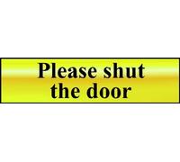 Please Shut the door sign - polished gold effect - self adhesive - laminated - safety sign 200 x 50mm