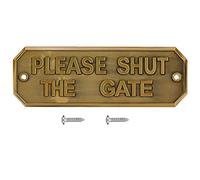 PLEASE SHUT THE GATE Metal Tin Sign Please Close The Gate sign Retro, Renovators Supply with Mounting Screws, Fence Post Garden House Home Door Board for Street Home Office Garden (Antique Gold)