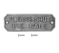 PLEASE SHUT THE GATE Metal Tin Sign Please Close The Gate sign Retro, Renovators Supply with Mounting Screws, Fence Post Garden House Home Door Board for Street Home Office Garden (antique nickel)