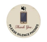 Please Silence Phones Thank You Metal Tin Sign | 8x8Inch vintage style Round Plaque Wall Decor for Cafe, Club Bar, Office, Home Garden, front door, Bedroom, corridor