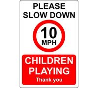 Please slow down 10 mph children playing Road Safety sign - 3mm Aluminium sign (300mm x 200mm)