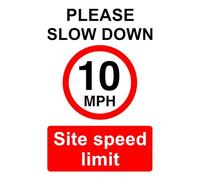 Please slow down 10mph site speed limit- 1.2mm Rigid plastic high-visibility and durability for indoor/outdoor usage (400mm x 300mm) Ensures Safety Within 14m Viewing Distance.