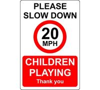 Please slow down 20 mph speed limit children playing Road Safety sign - 3mm Aluminium sign (600mm x 400mm)