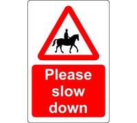 Please slow down Accompanied Horses Or Ponies Likely Ahead Safety sign - 1mm Plastic sign (300mm x 200mm)