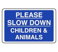 Please Slow Down Children Animals - safety sign - 3mm Aluminum Dibond for indoor/outdoor usage (400mm x 300mm) 14m Viewing Distance.