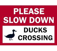 Please slow down duck crossing metal sign farm gate cattery wall fence road sign (Aluminium A3 (400x290mm) Approx)