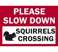 Please slow down squirrels crossing metal sign farm gate wall fence road tin (A5 (200X150mm) Approx)