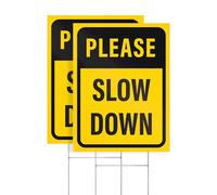 Please Slow Down Yard Signs with H-Frame Stakes, 12" x 16" Corrugated Plastic Please Slow Down Signs for Yard (Pack of 2)