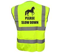 PLEASE SLOW DOWN Yellow Hi Vis Vest Waistcoat Horse Rising Equestrian Safety Reflective, Medium