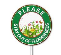 Please Stay Out Of Flower Beds, Keep Off Lawn Sign, Keep Off Grass Sign, Rustic 9.2" x 9.2" Round Yard Sign With Stake, Sturdy Aluminum Sign Weatherproof Easy Install, Green