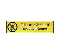 Please Switch Off Mobile Phones Sign - Self-Adhesive PVC - Polished Gold Effect - 200mm x 50mm