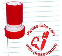 Please take Care with Presentation Teacher Stamp. Self-Inking, 22mm, Reinkable, Quality Stamper for Marking. Red Ink*