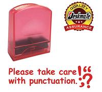 Please take Care with Punctuation Teacher Stamp. Self-Inking, 12x33mm Image, Stamper for Teacher Marking and Feedback. Red Ink.