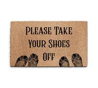 Please Take Your Shoes Off Doormat (45cm x 75cm) Small, Emily in Paris Style Font Front Door Mat, Coconut Core Fibre Heavy Duty Mat, Rug, Indoor Natural Coir Mat, Wide