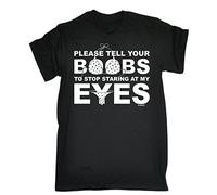 PLEASE TELL YOUR BOOBS TO STOP STARING AT MY EYES (L - BLACK) NEW PREMIUM Men's T-SHIRT - slogan funny clothing joke novelty vintage retro t shirt top men's ladies women's girl boy men women tshirt te