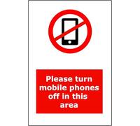 Please Turn Mobile Phones Off In This Area | High Visibility Safety Warning Sign | Self-Adhesive Vinyl Sign for Home Office School Shared Building Entrance Indoor Outdoor Wall Door