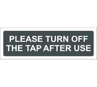 please turn off the tap after use, gray sign - Self adhesive sticker (150mm x 50mm)