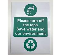 Please turn off the taps Save water and our environment Safety sign - Self adhesive sticker 200mm x 150mm