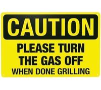 Please Turn The Gas Off When Done Grilling Warning Sign, Rules Security Metal Signs for Outdoor Indoor Road Yard Garage Home Busines Street Wall Caution Decor 8x12 inch