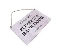 Please Use Back Door Hanging Sign - Printed contemporary design on vinyl. Easy to read, informative polite notice for your guests/customers. Global shipping. (Whitewood Effect)