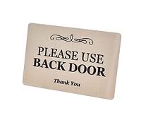 Please Use Back Door Sign - Metal, aluminium with adhesive, notice for deliveries, packages, post (Gold)