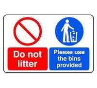Please Use Do Not The Bins Litter Provided - safety sign - High tack self-adhesive sticker (300mm x 200mm) Viewing Distance within 7m.