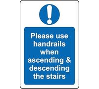 Please use handrails When Ascending and Descending The Stairs Safety Sign - 1mm Plastic Sign (200mm x 150mm)