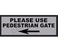 PLEASE USE PEDESTRIAN GATE SIGN NOTICE VISITORS DELIVERIES SIDE PARCELS LEFT (Aluminium Small (280x90mm) Approx)