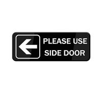 Please Use Side Door With Left Arrow Graphic Sign For House Door, Plastic Self-Adhesive Signs For Business Home, 10X3 Inches Acrylic For Office Gate Window, No Fade Rust Free