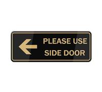 Please Use Side Door With Left Arrow Graphic Sign For House, Metal Tin Plaque With Strong Adhesives For Front Door/Wall/Window Home & Office Business Outdoor 4×16 Inch
