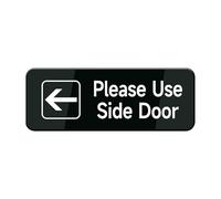 Please Use Side Door With Left Arrow Wall Or Door Sign- Black & White Acrylic Sign For Business Store, Shop, Cafe, Office, Restaurant - Back Self Adhesive Plastic 8 * 3