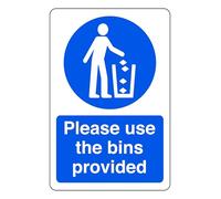 Please Use The Bins Provided - safety sign - 3mm Aluminum Dibond for indoor/outdoor usage (400mm x 300mm) 14m Viewing Distance.
