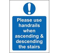 Please use This handrails When Ascending & Descending The Stairs Safety Sign - Self adheisve Sticker 200mm x 150mm