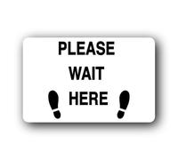 Please wait here - queue or line management Sign - 14.0x9.0cm Brushed Aluminium