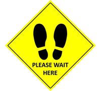 Please wait here social distancing safety sign - 300mm x 300mm Self adhesive sticker floor graphic
